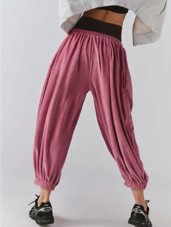 NWT! Free People Movement Momentum Velour Jogger Pants Rosewood Pink ~ Large - Picture 2 of 9